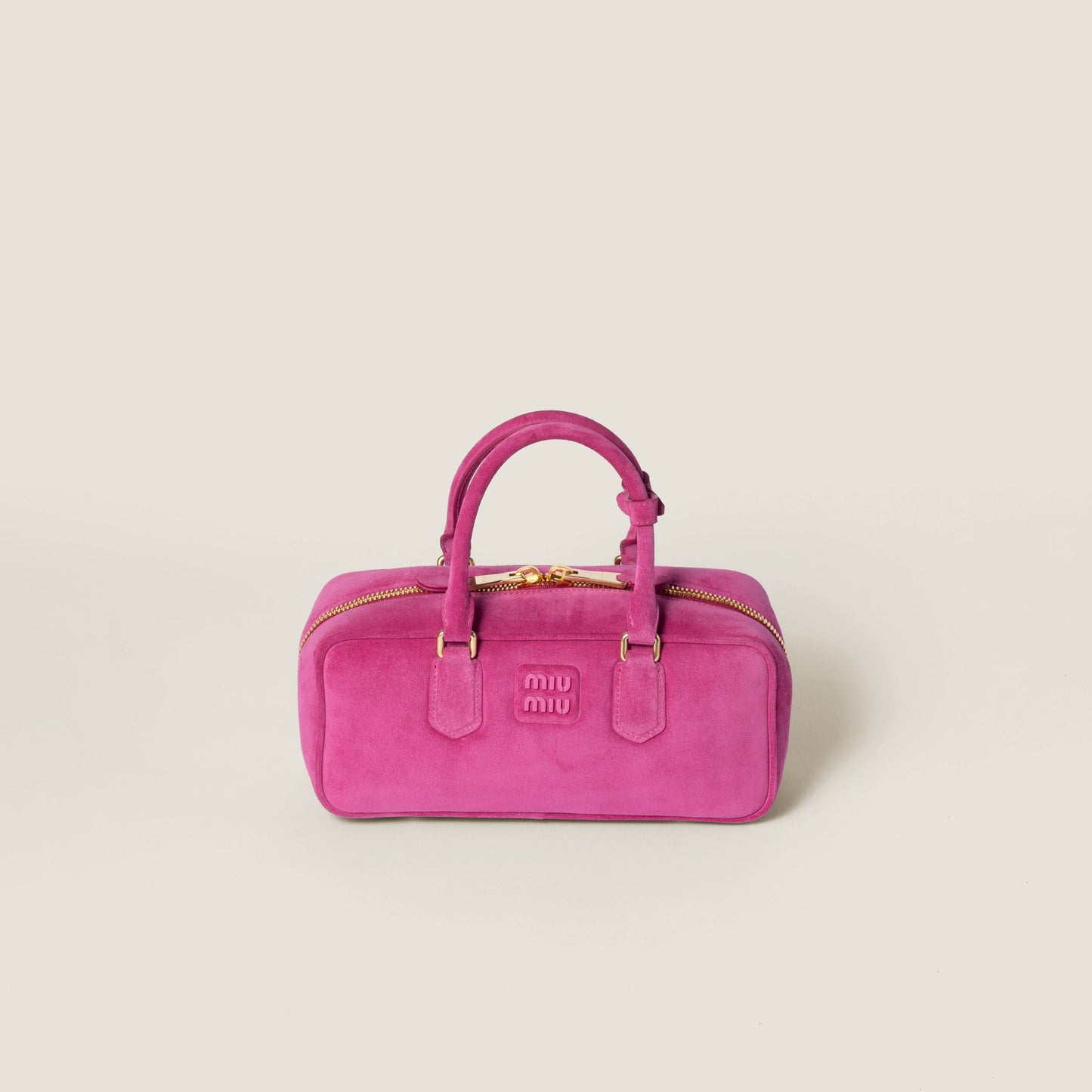 Arcadie padded suede top-handle bag Fuchsia (Large)