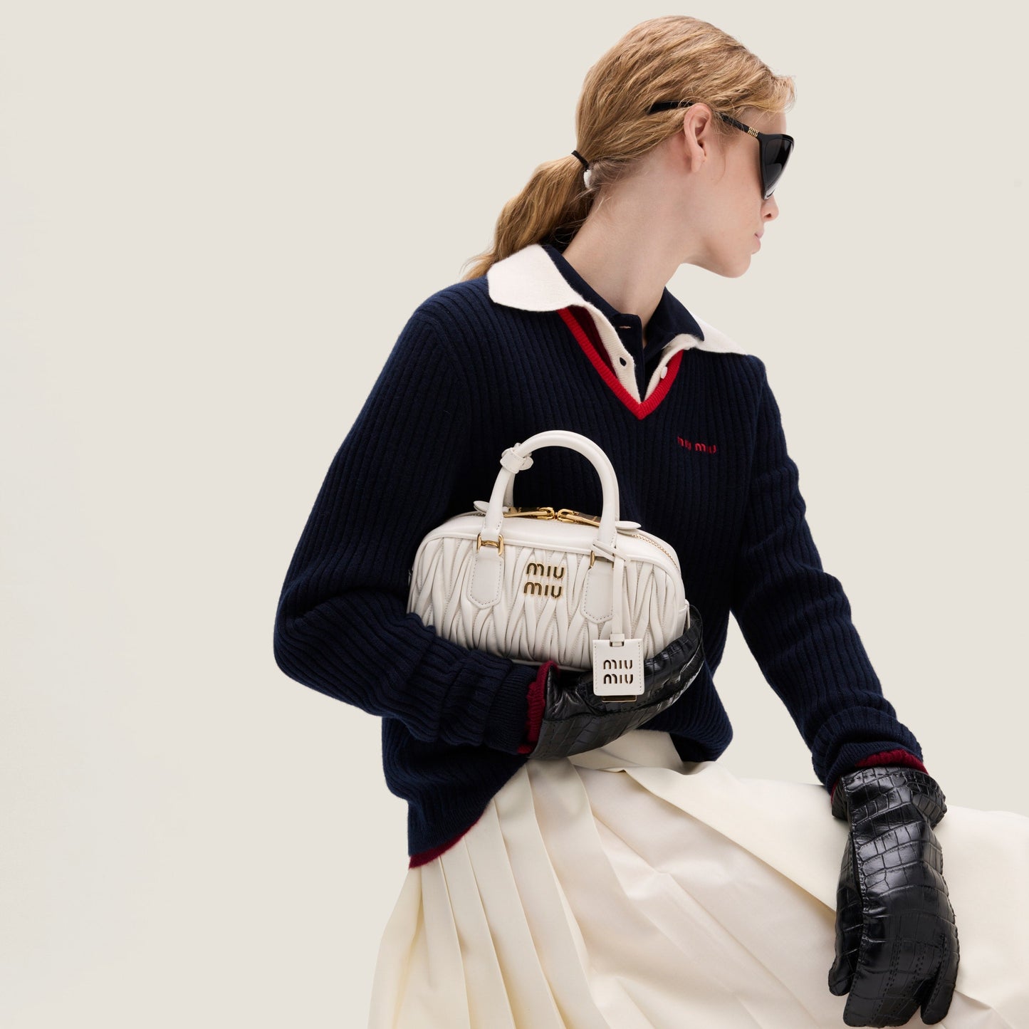 Arcadie leather bag matelassé White - حقيبة Arcadie جلد لون أبيض ماتلاسي